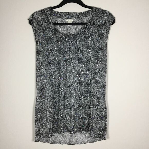 Y2K sleeveless sequin top paisley print round neck datenight boho hippie size XL - Picture 1 of 7